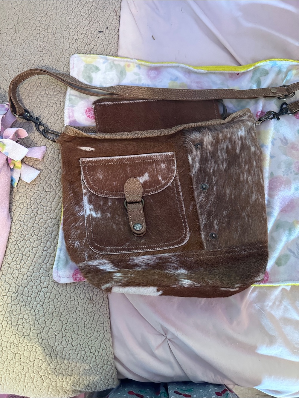 Myra Bag Brown and White Cowhide Shoulder Crossbody